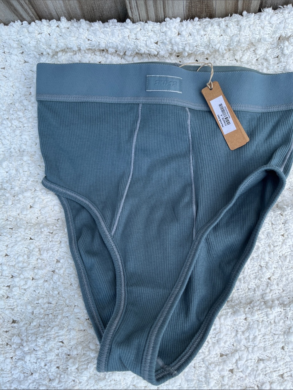 SKIME Ribbed High-Cut Briefs in Slate Blue -